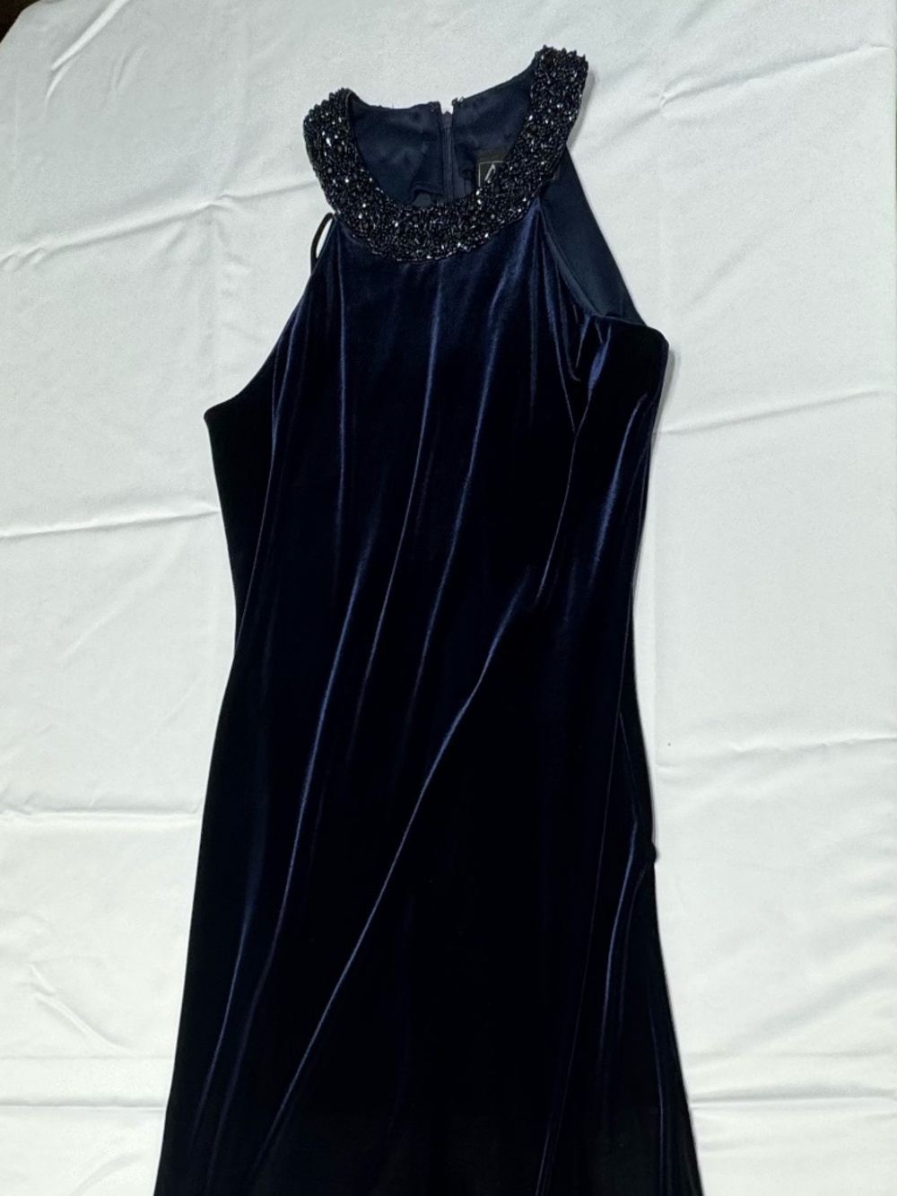 Alex Evenings Vintage Navy Blue Velvet Sleeveless With Beaded Neckline - Size 10 - Picture 8 of 12